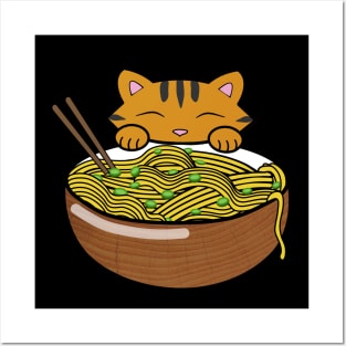 Cute Tiger Eating Ramen Noodles Posters and Art